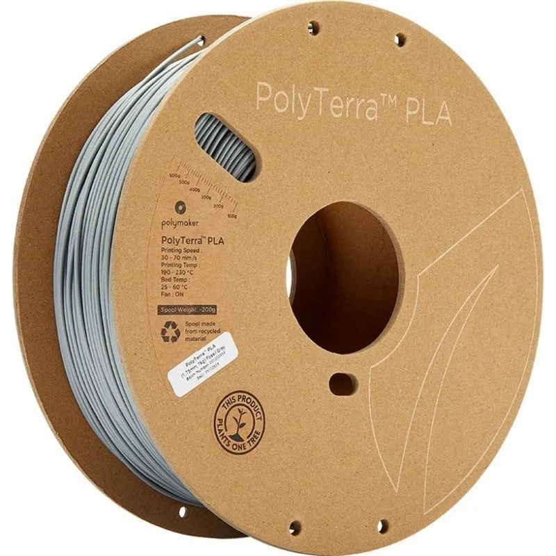 Filamento PLA Polymaker PolyTerra PM70824 1,75 mm Grigio Ecologico Rigido - immagine 1