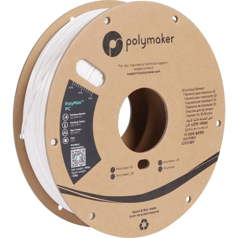 Filamento PC Polymaker PC-Max Bianco 1,75 mm Alta Resistenza 110°C - immagine 1