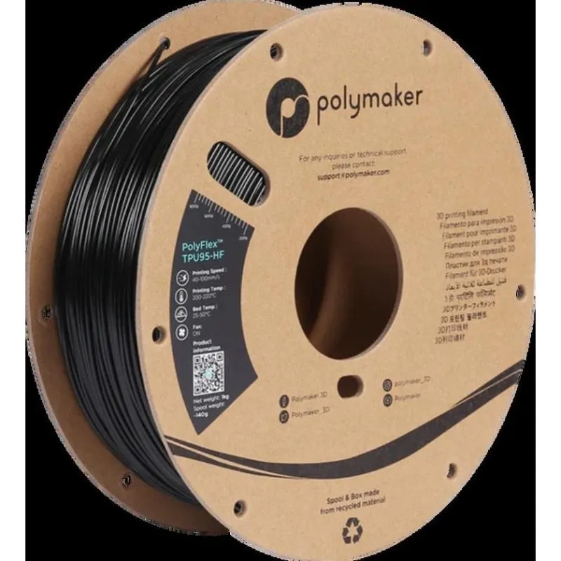 Filamento TPU Polymaker PolyFlex TPU95-HF Nero 1,75 mm Alta Flessibilità UV - immagine 1