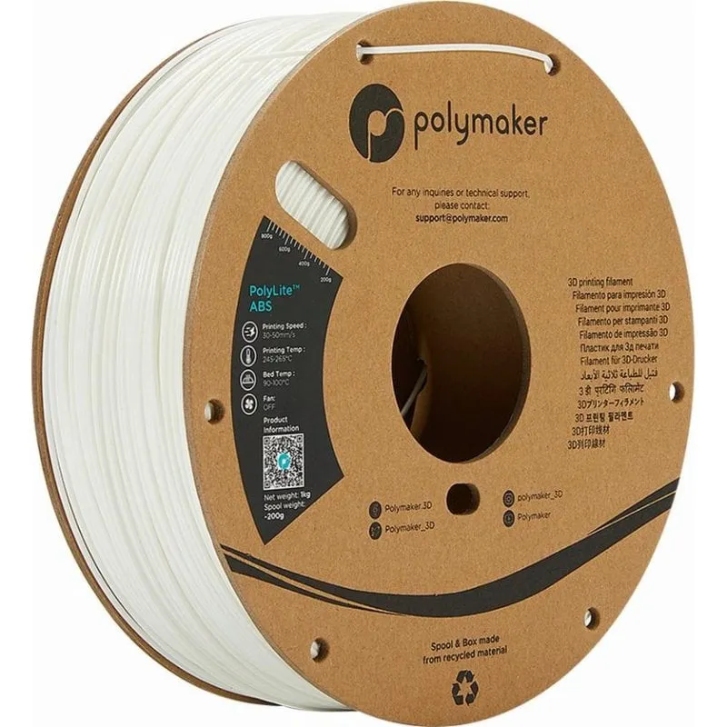 Filamento ABS Polymaker PolyLite PE01002 Bianco 1,75 mm Basso Odore Alta Qualità - immagine 1