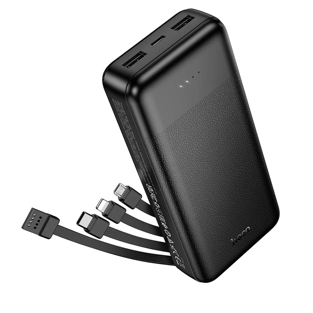Power bank HOCO J163A, 20000 mAh, 10 W, 1 x Lightning - 1 x microUSB - 1 x USB-C - 2 x USB-A, nera - immagine 1