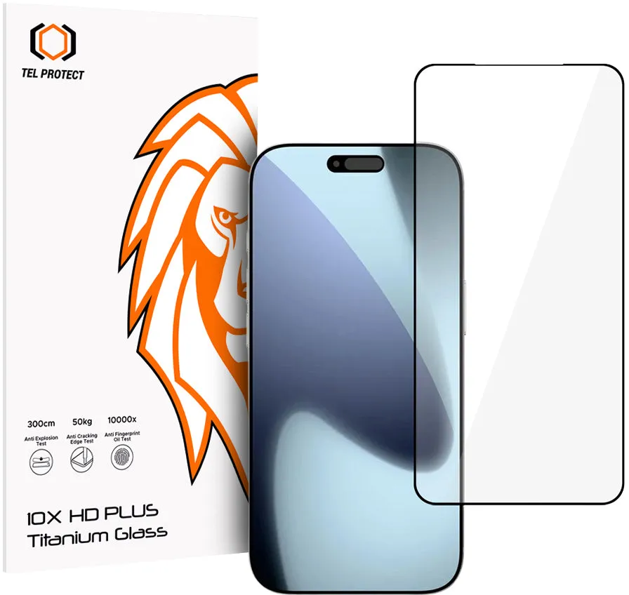 Pellicola protettiva per schermo Tel Protect 10X HD Plus Titanium per Apple iPhone 18 Pro / 17 Pro, vetro temperato, Full Glue, nera - immagine 1