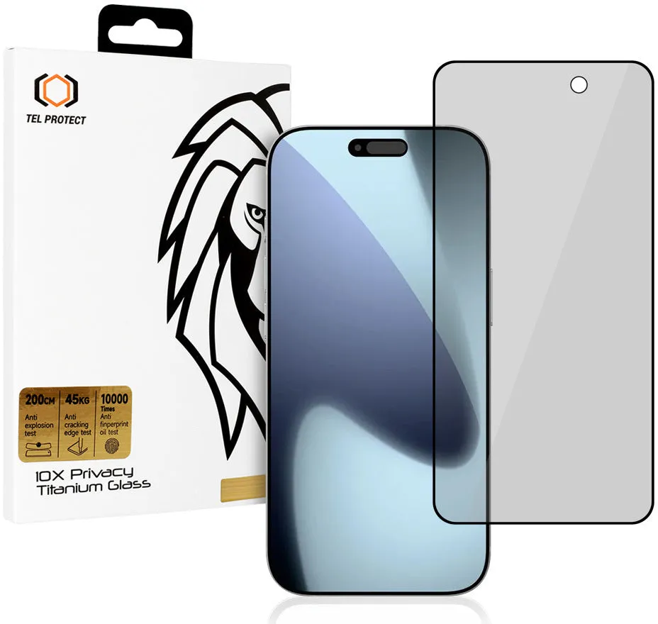 Pellicola protettiva Privacy Tel Protect 10X Plus Titanium per Apple iPhone 17 Pro Max, Vetro temperato, Full Glue - immagine 1