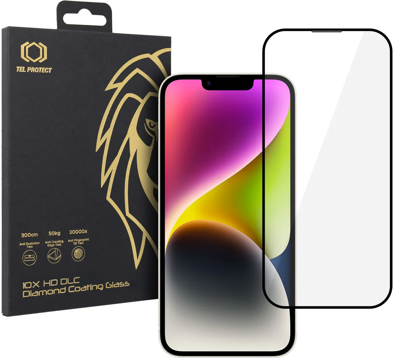 Pellicola protettiva per schermo Tel Protect 10X HD DLC Diamond Coating per Apple iPhone 17e / 16e / 14 / 13 Pro / 13, Vetro temperato, Full Glue, Nera - immagine 1