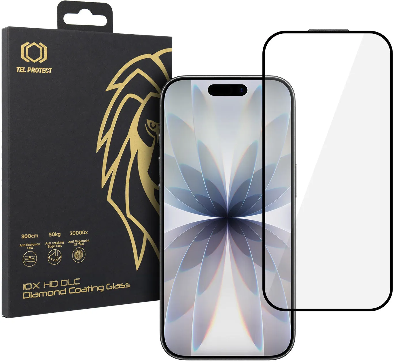 Pellicola protettiva per schermo Tel Protect 10X HD DLC Diamond Coating per Apple iPhone 17 / 16 Pro, vetro temperato, Full Glue, nera - immagine 1