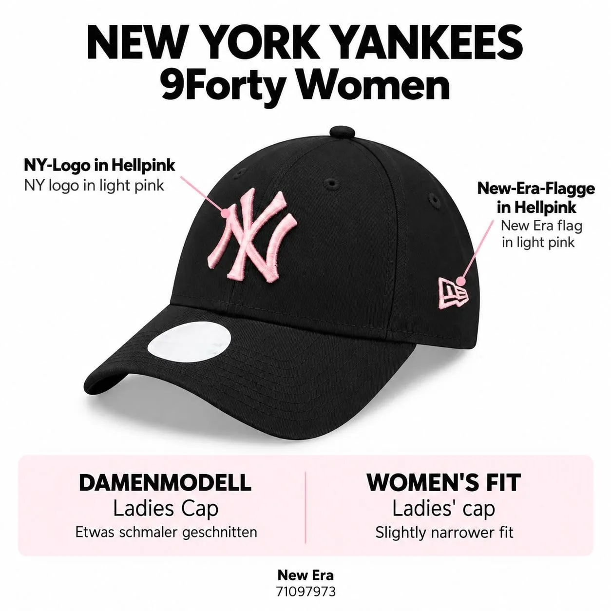 New Era New York Yankees 9Forty Women Adjustable Cappellino Nero - immagine 2