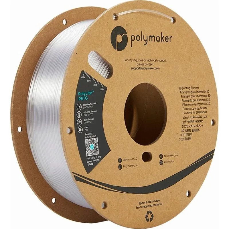 Filamento PETG Polymaker PolyLite PB01011 Trasparente 1,75 mm Facile Stampa - immagine 1