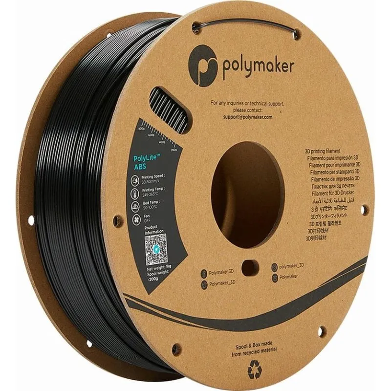 Filamento ABS Polymaker PolyLite PE01001 Nero 1,75 mm Basso Odore Qualità Superiore - immagine 1