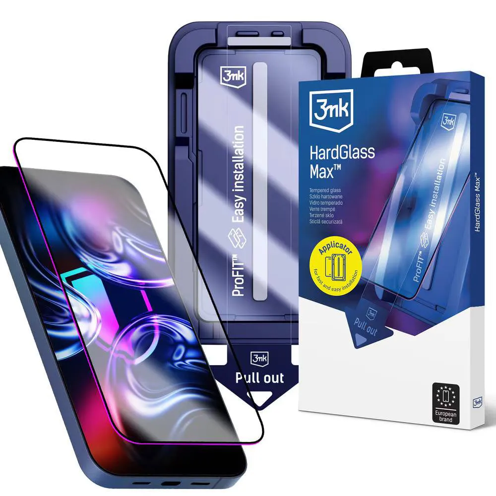 Pellicola protettiva per schermo 3MK HardGlass Max per Apple iPhone 18 Pro / 17 Pro, Vetro temperato, Full Glue, Nero - immagine 1