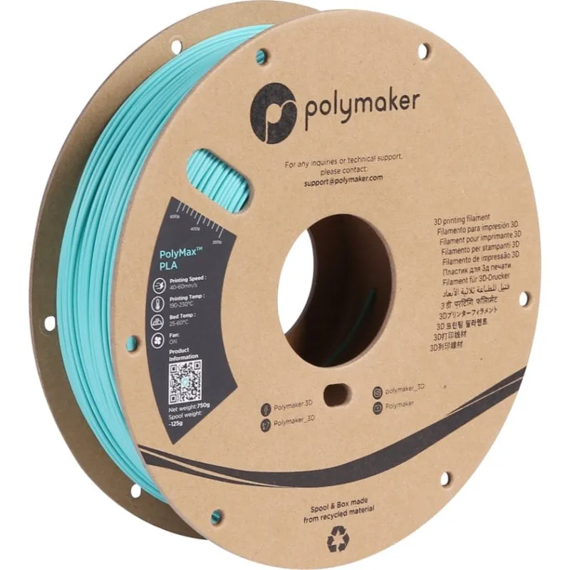 Filamento PLA Polymaker PolyMax PLA Turquesa 1,75 mm Jam-Free Alta Resistenza - immagine 1