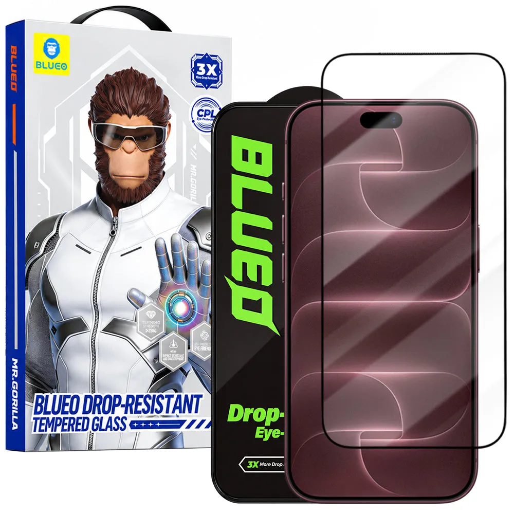 Pellicola protettiva per schermo Blueo Drop Resistant per Apple iPhone 18 Pro Max / 17 Pro Max / 16 Pro Max, vetro temperato, adesivo integrale, nera - immagine 1