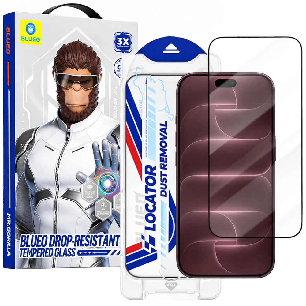 Pellicola protettiva per schermo Blueo Drop Resistant Applicator Pro per Apple iPhone 18 Pro Max / 17 Pro Max, vetro temperato, adesivo integrale, nera - immagine 1