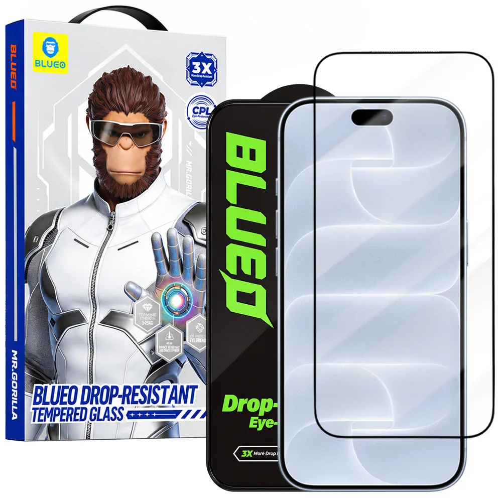 Pellicola protettiva per schermo Blueo Drop Resistant per Apple iPhone 18 Pro / 17 Pro / 17 / 16 Pro, vetro temperato, adesione completa, nera - immagine 1