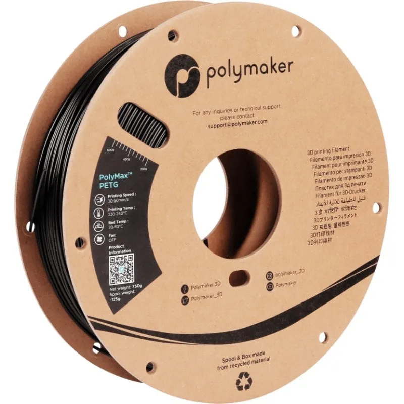 Filamento PETG Polymaker PolyMax PB02001 Nero 1,75 mm Nano-Rinforzato - immagine 1