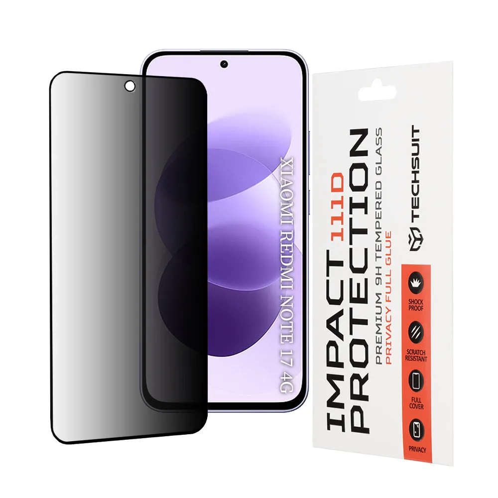 Pellicola protettiva Privacy Techsuit per Xiaomi Redmi Note 17 4G / Note 17 5G, Vetro temperato, Full Glue, 111D - immagine 1