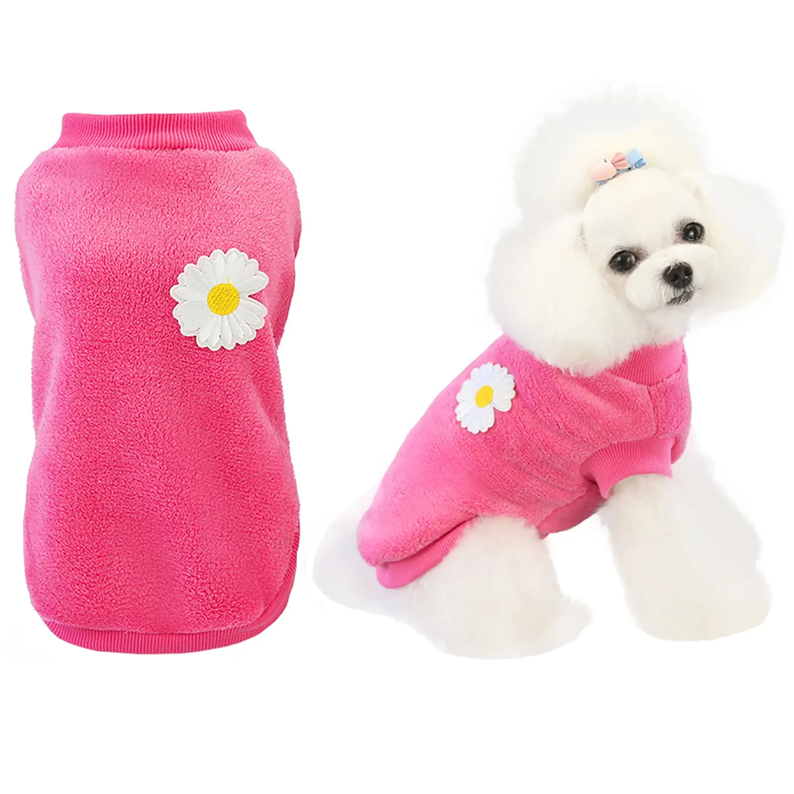 Maglione per cani Vestiti in pile Maglioni di lana invernale Calda Felpa Felpa con fiori Pigiama Maglione in pile per cani di piccola taglia M Cat Magenta M - immagine 1