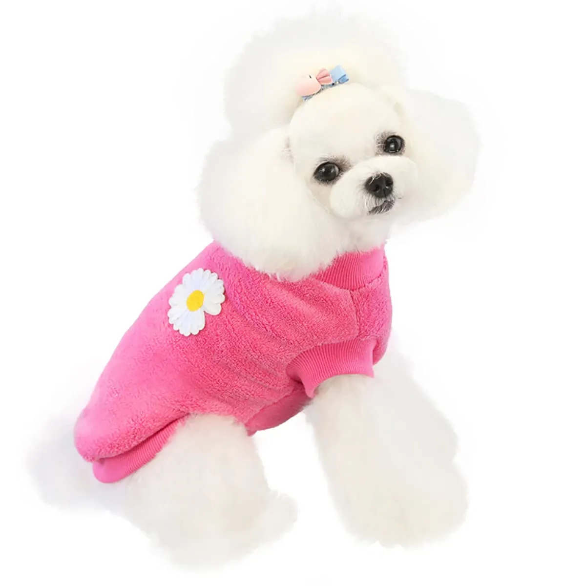 Maglione per cani Vestiti in pile Maglioni di lana invernale Calda Felpa Felpa con fiori Pigiama Maglione in pile per cani di piccola taglia M Cat Magenta M - immagine 5