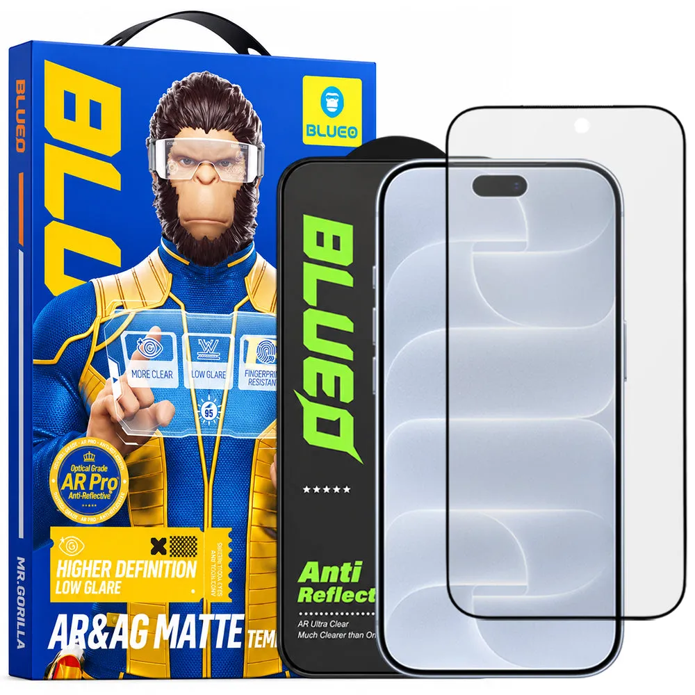 Pellicola protettiva per schermo Matte Blueo Anti Reflective HD per Apple iPhone 18 Pro, vetro temperato, Full Glue, nera - immagine 1