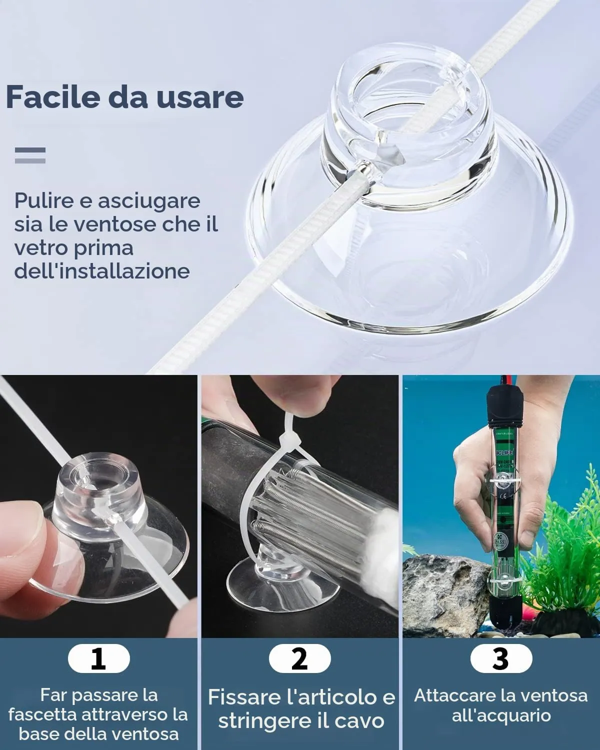 Pawfly 10 Confezioni di Ventose per Acquari e 20 Pezzi di Fascette Regolabili per Vasche per Pesci, per Contenere Tubi di Linea Aerea, Nidi di Gamberetti e Amache per Rettili - immagine 6