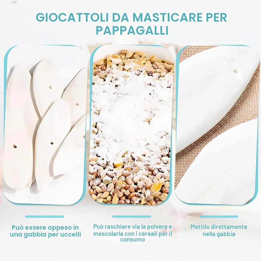 PHCOZY 3 PCS Osso di Seppia,Osso di Seppia per Pappagalli,Osso di Seppia per Tartarughe,Osso di Seppia per Uccelli,Osso di Seppia Naturale,con 3 Supporti in Metallo 11-13cm - immagine 3