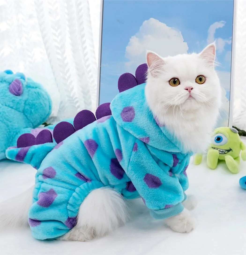 XIAOYU divertente cane dinosauro costumi vestiti per animali domestici per il piccolo cane gatto, inverno caldo cucciolo hoodies pet jumpsuit abbigliamento per Halloween Natale, M - immagine 3