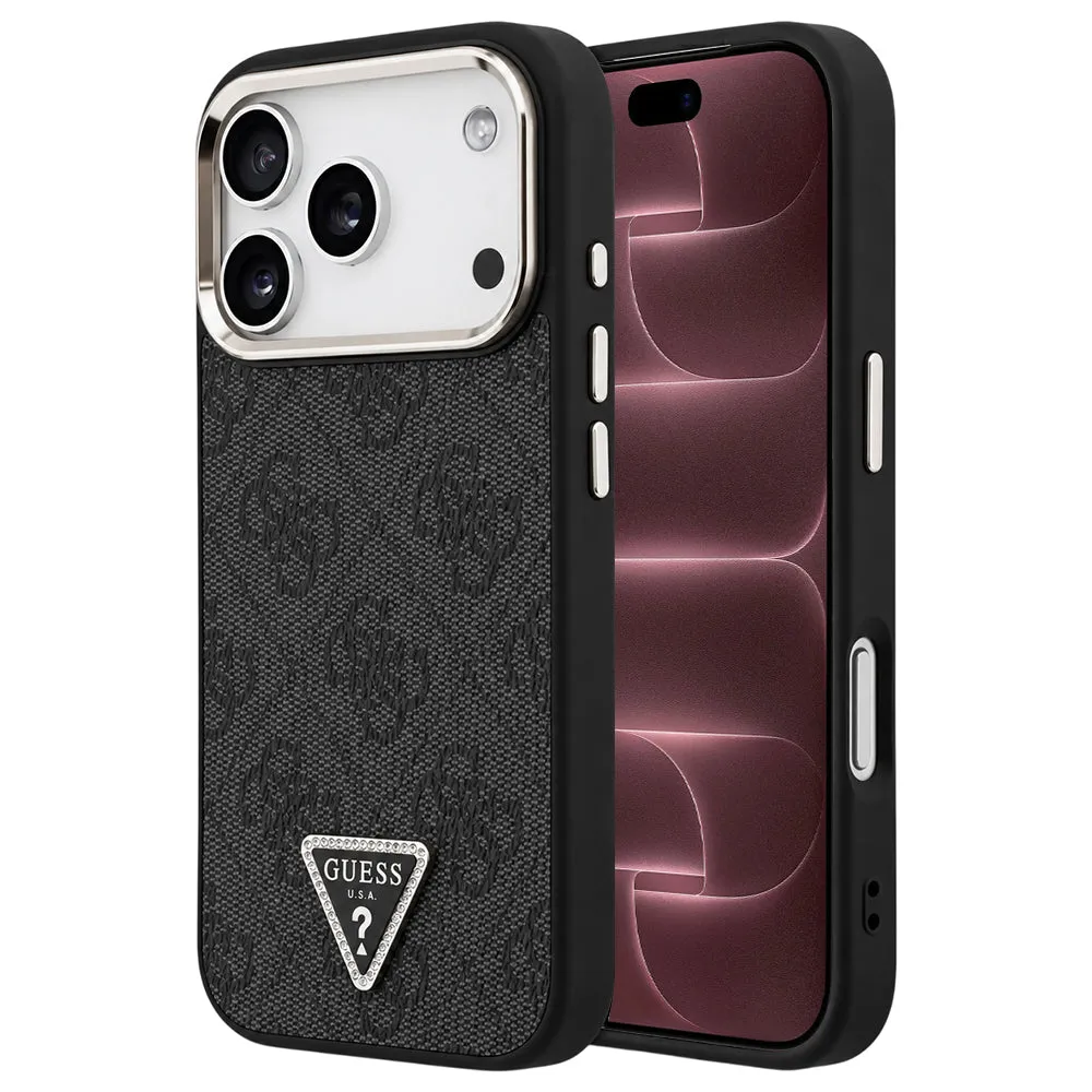 Custodia MagSafe per Apple iPhone 18 Pro Max / 17 Pro Max, Guess, logo triangolare 4G, nera e dorata - immagine 1