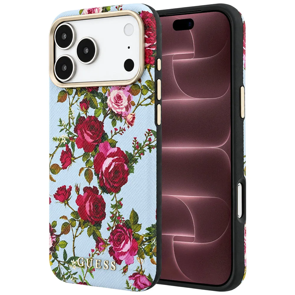 Cover MagSafe per Apple iPhone 18 Pro Max / 17 Pro Max, Guess, Blossom Roses Print, blu fiorito - immagine 1