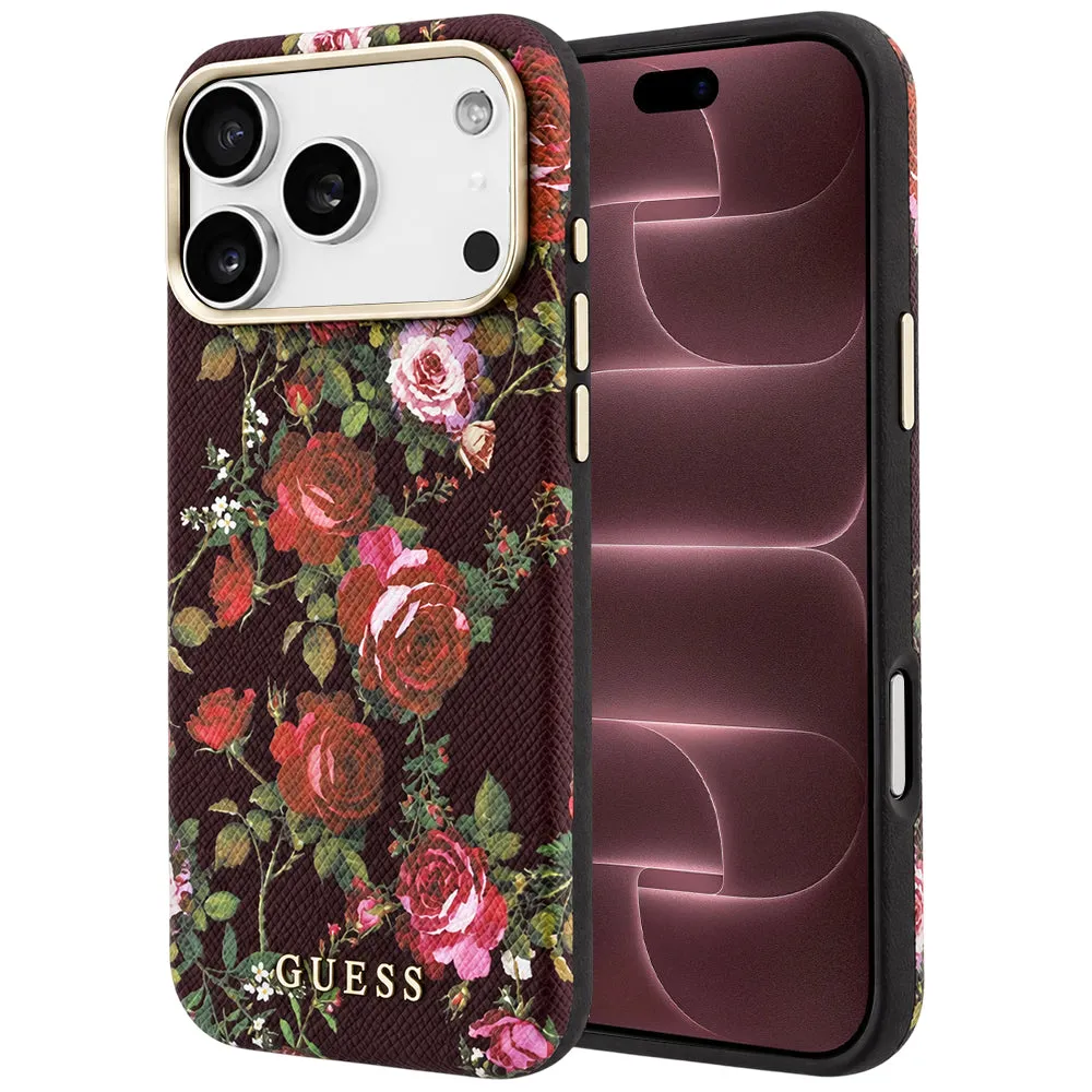Custodia MagSafe per Apple iPhone 18 Pro Max / 17 Pro Max, Guess, Blossom Roses Print, bordeaux - immagine 1