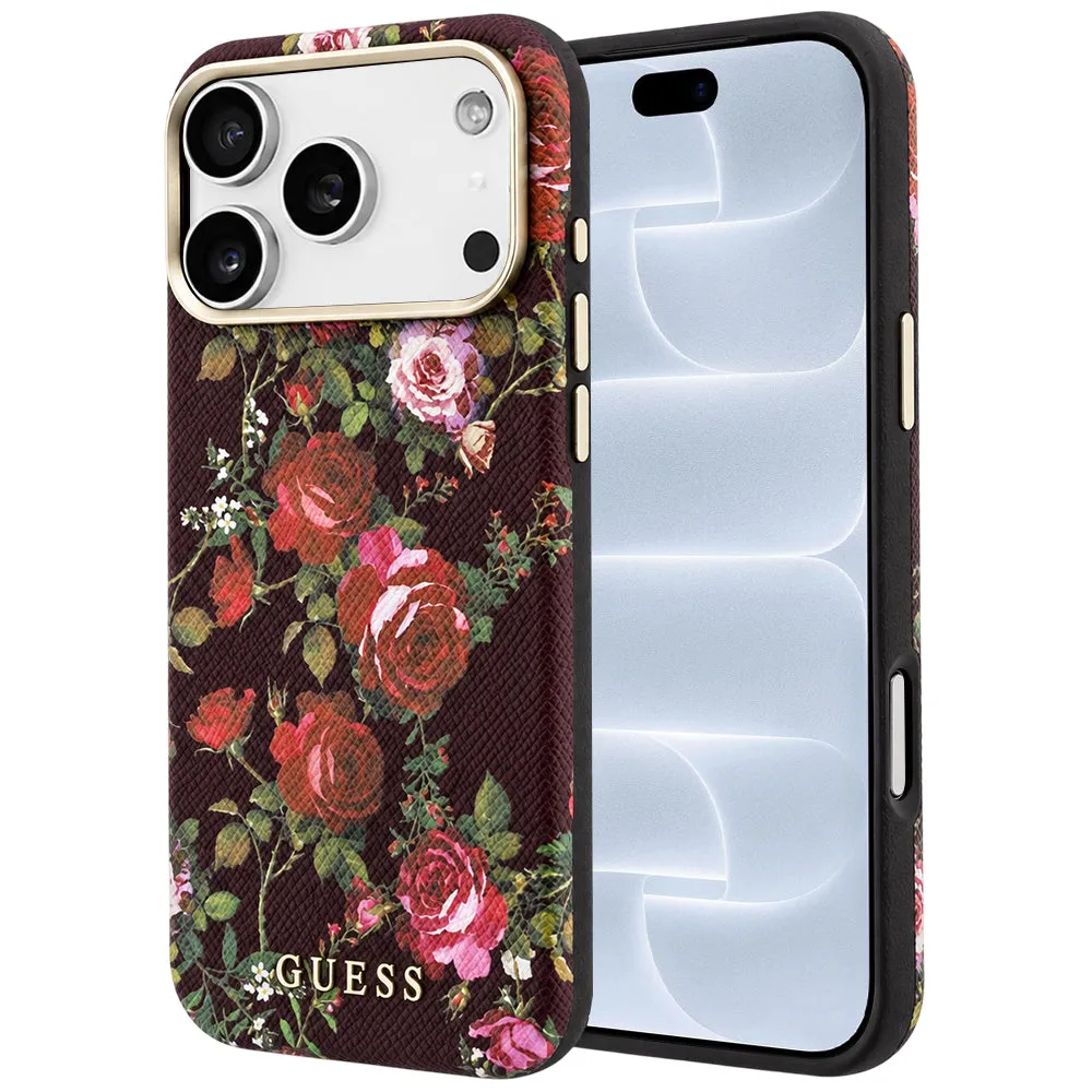 Custodia MagSafe per Apple iPhone 18 Pro / 17 Pro, Guess, Blossom Roses Print, bordeaux - immagine 1