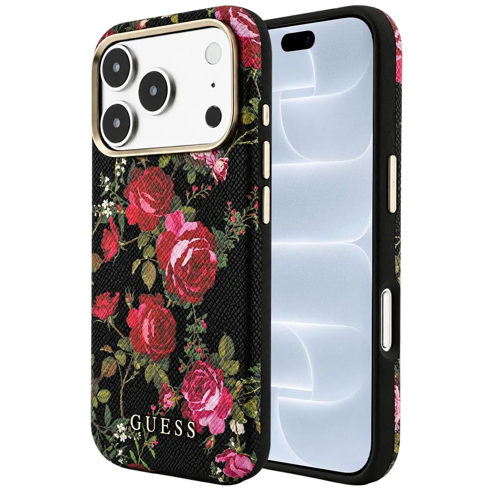 Custodia MagSafe per Apple iPhone 18 Pro / 17 Pro, Guess, Blossom Roses Print, nera - immagine 1