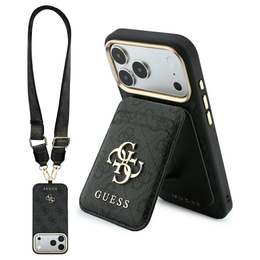 Custodia MagSafe per Apple iPhone 18 Pro / 17 Pro, Guess, 4G Cardslot & Big Strap, nera - immagine 1