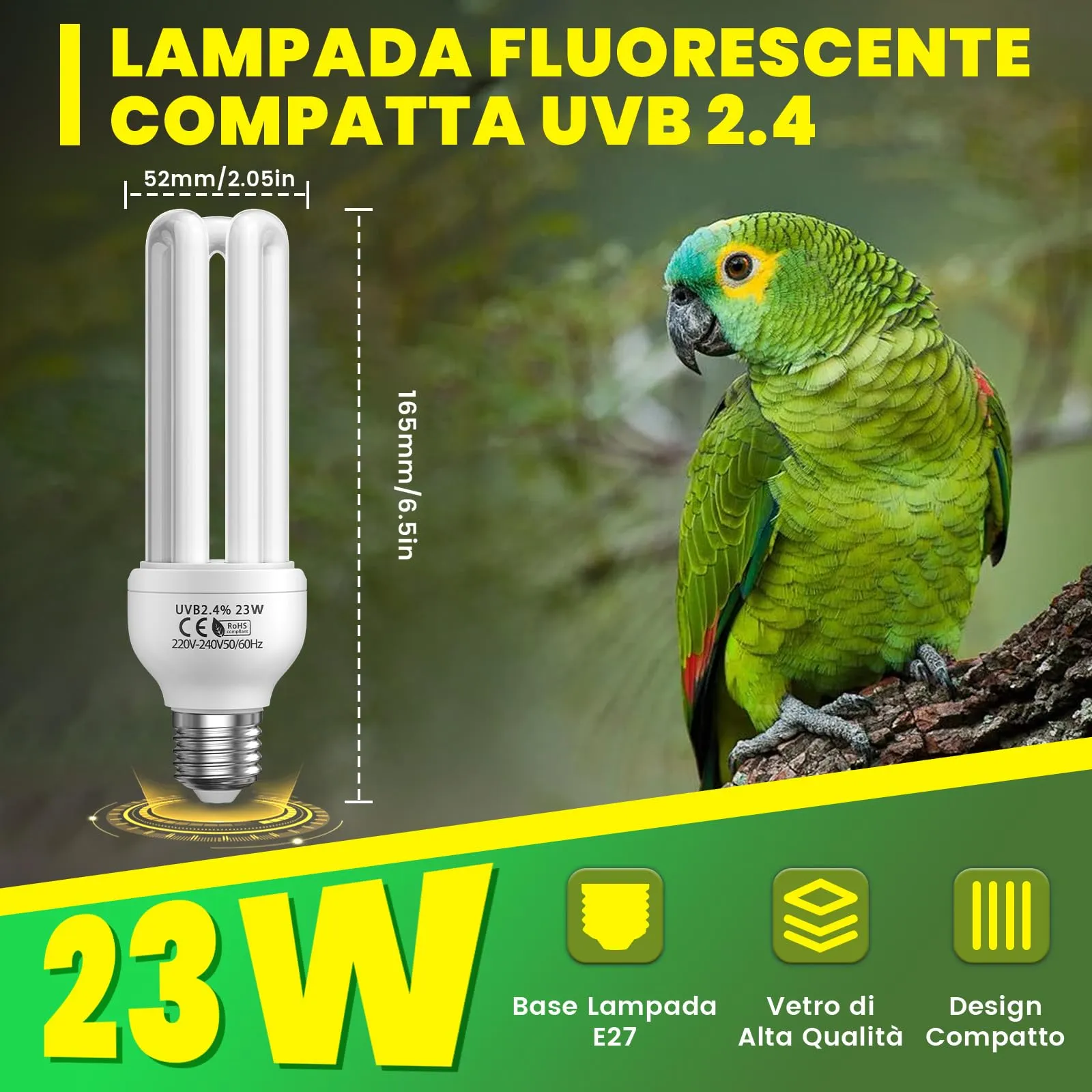 BrightArk Lampada per Uccelli E27 UVB 2.4, 23W Fluorescente Compatta 2.4 UVB Lampada per Uccelli, Pappagalli, Rettili - immagine 4