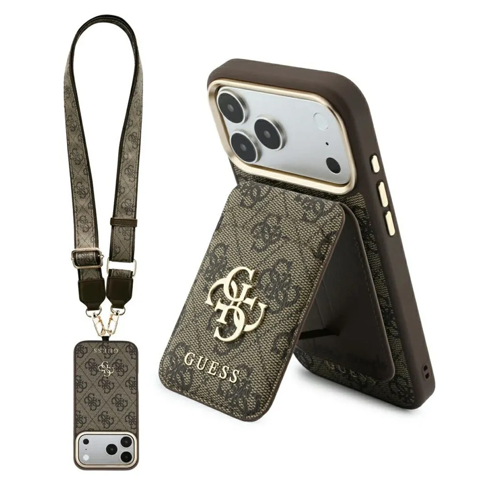 Custodia MagSafe per Apple iPhone 18 Pro Max / 17 Pro Max, Guess, 4G Cardslot & Big Strap, Marrone - immagine 1