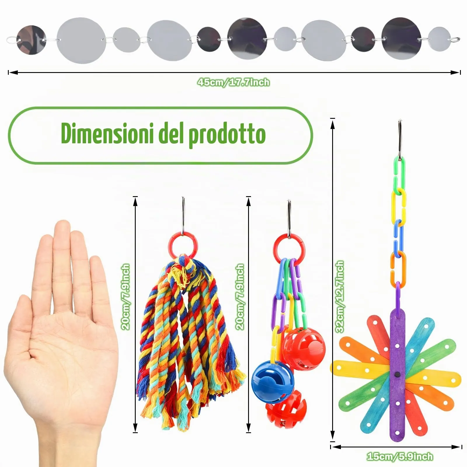 QUOZUO 4 Pezzi Giocattoli Pappagallo di Uccelli, Colorato Uccello Giochi da Masticare Altalena Appesa Giocattoli Gabbia, Colorato legno giocattolo, Corda Perch per Piccoli e Medio uccelli - immagine 2