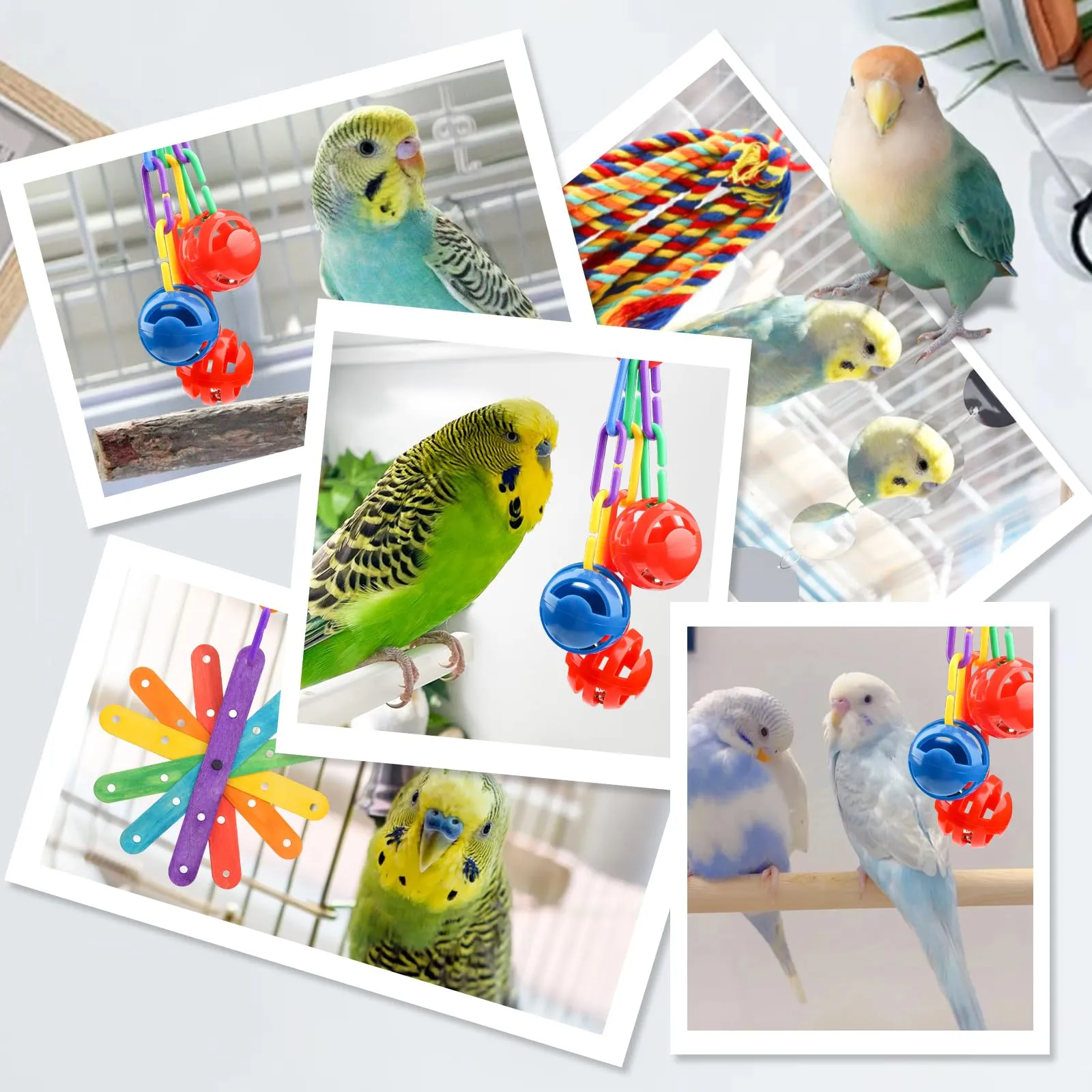 QUOZUO 4 Pezzi Giocattoli Pappagallo di Uccelli, Colorato Uccello Giochi da Masticare Altalena Appesa Giocattoli Gabbia, Colorato legno giocattolo, Corda Perch per Piccoli e Medio uccelli - immagine 5