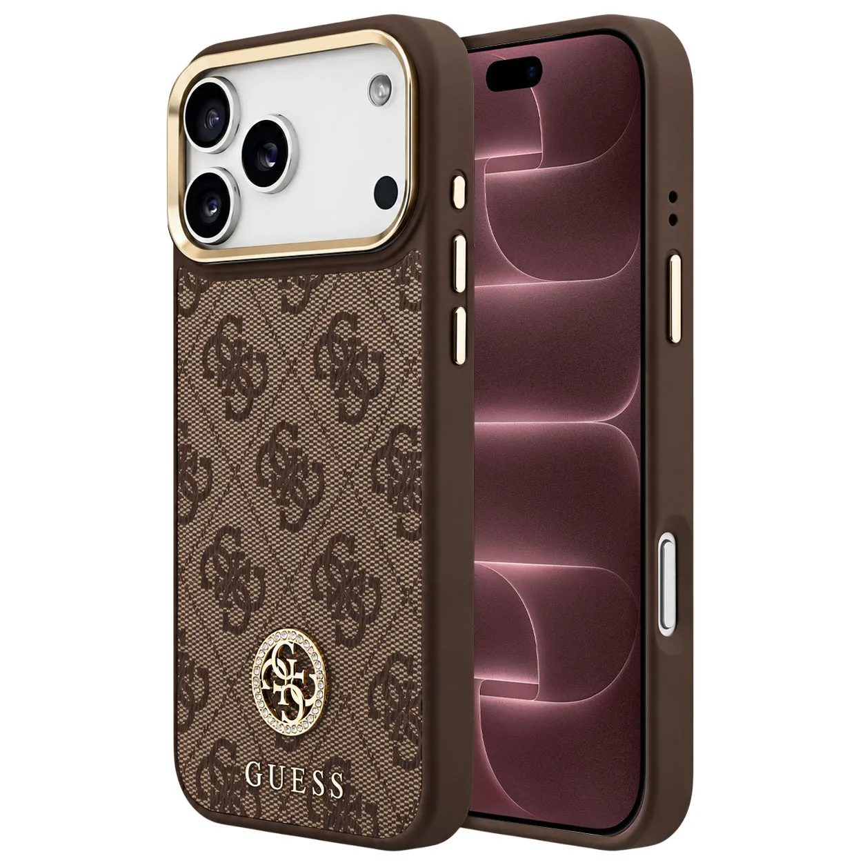Custodia MagSafe per Apple iPhone 18 Pro Max / 17 Pro Max, Guess, 4G Strass Logo, Marrone - immagine 1
