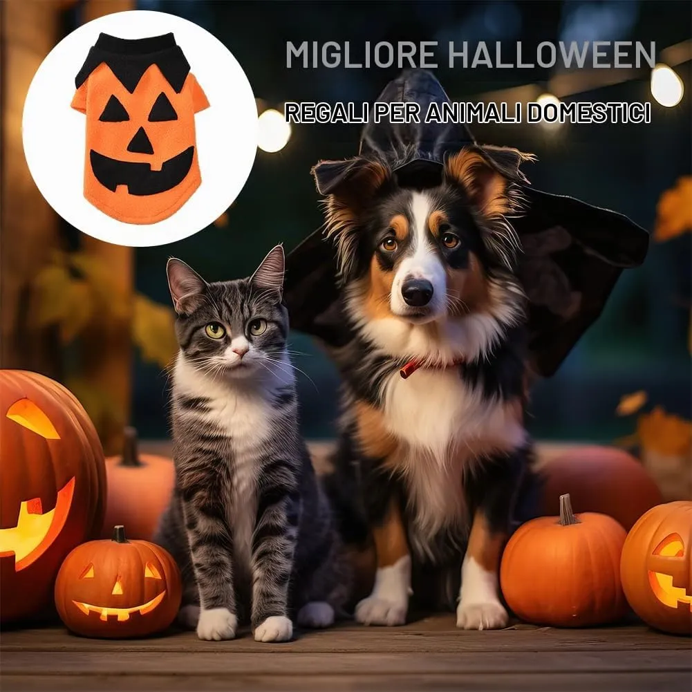 Cane Costume di Halloween, Halloween Cappotto per Animali Domestici, Abbigliamento per Animali, Cappotto Zucca per Animali Domestici, Puntelli Cosplay Decorazione di Halloween (3.5-4.5kg, L) - immagine 7