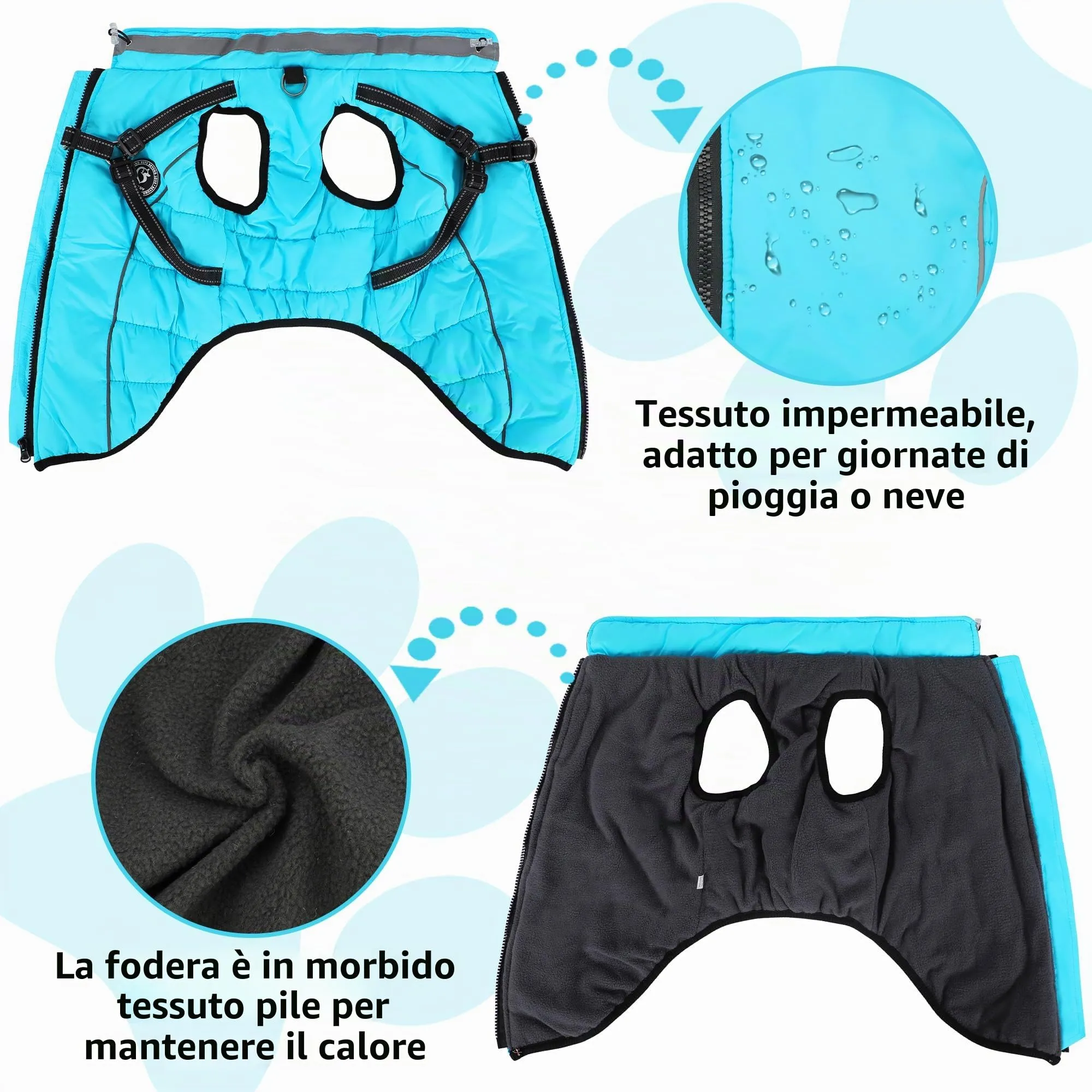 HezzLuv Giubbotto Invernale per Cani Impermeabile con Pettorina, Strisce Riflettenti & Collare LED, Foderato in Pile, Antivento/Regolabile – Cappotto Caldo per Cani Piccoli e Medi - immagine 3