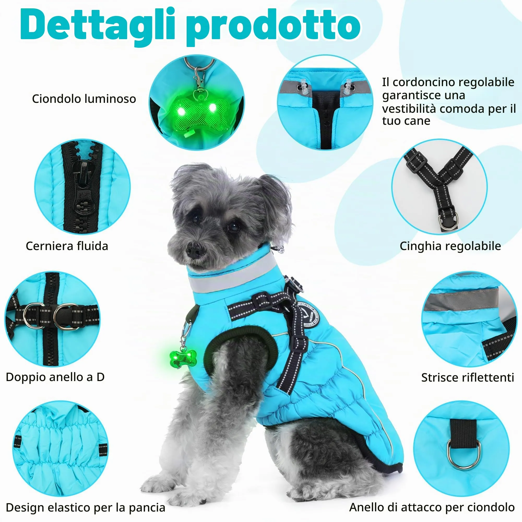 HezzLuv Giubbotto Invernale per Cani Impermeabile con Pettorina, Strisce Riflettenti & Collare LED, Foderato in Pile, Antivento/Regolabile – Cappotto Caldo per Cani Piccoli e Medi - immagine 4