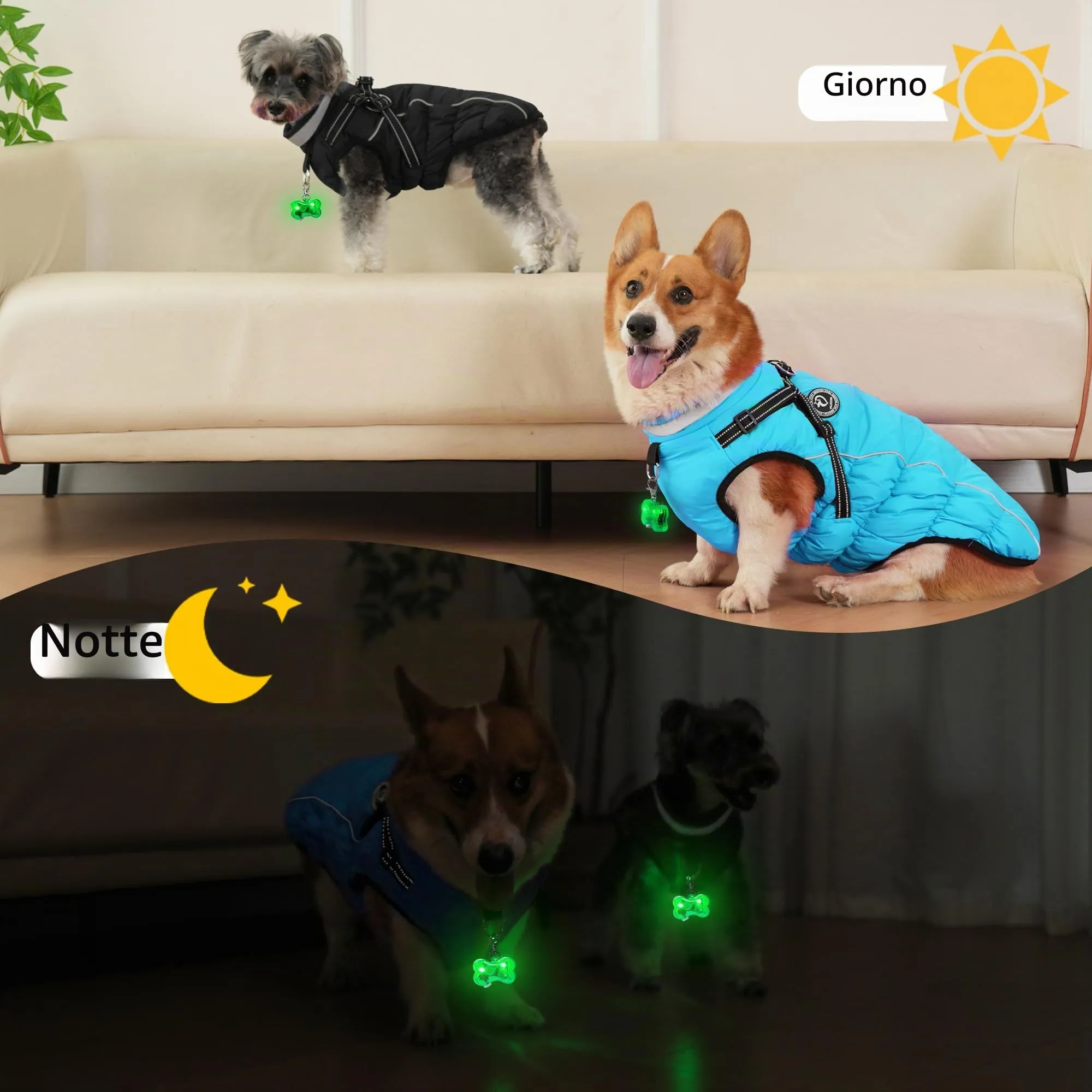 HezzLuv Giubbotto Invernale per Cani Impermeabile con Pettorina, Strisce Riflettenti & Collare LED, Foderato in Pile, Antivento/Regolabile – Cappotto Caldo per Cani Piccoli e Medi - immagine 5