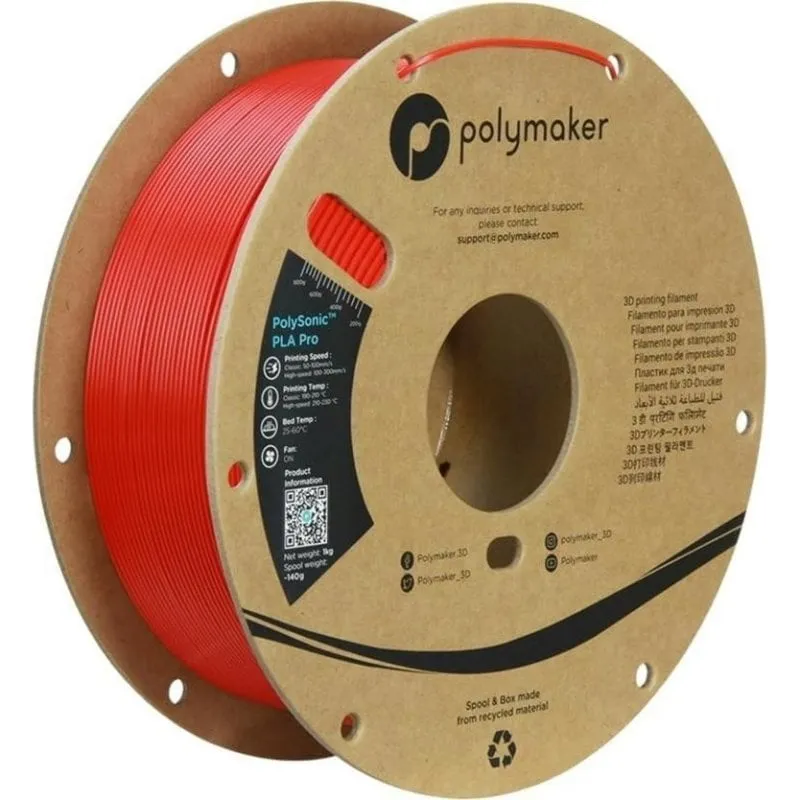 Filamento PLA Polymaker PolySonic PA13005 Rosso 1,75 mm Alta Velocità Resistente - immagine 1