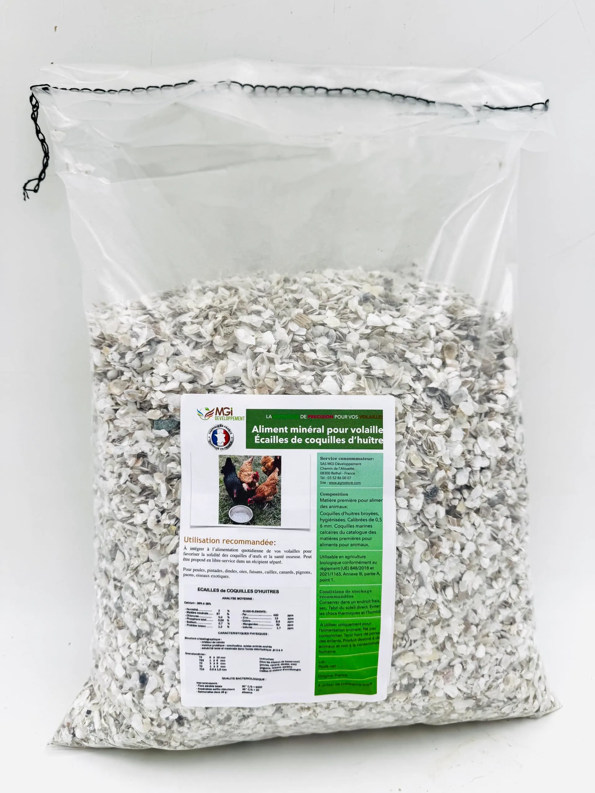 Scaglie di Gusci di Ostriche – Alimento Minerale per Pollame – Fonte di Calcio Naturale – Galline, Quaglie, Faraone – Prodotto e confezionato in Francia (2,5 kg) - immagine 1