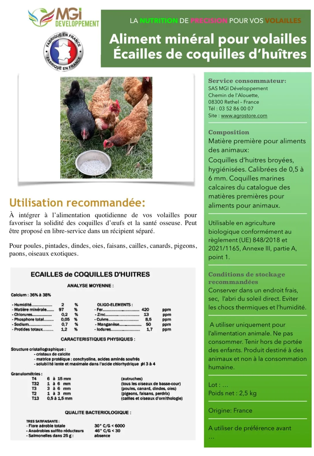 Scaglie di Gusci di Ostriche – Alimento Minerale per Pollame – Fonte di Calcio Naturale – Galline, Quaglie, Faraone – Prodotto e confezionato in Francia (2,5 kg) - immagine 2