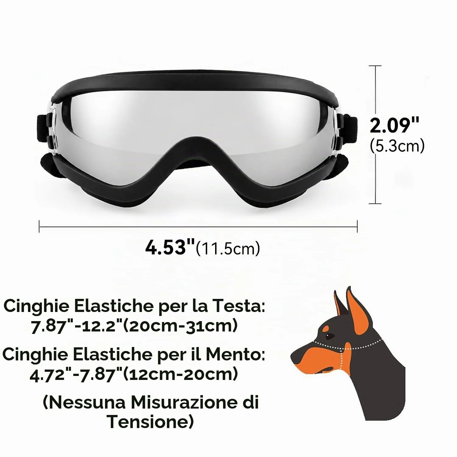PETLESO Occhiali da moto per cani di taglia media, anti-UV, antivento, con fascia elastica regolabile, occhiali da sole per cani di taglia media, argento, M - immagine 5