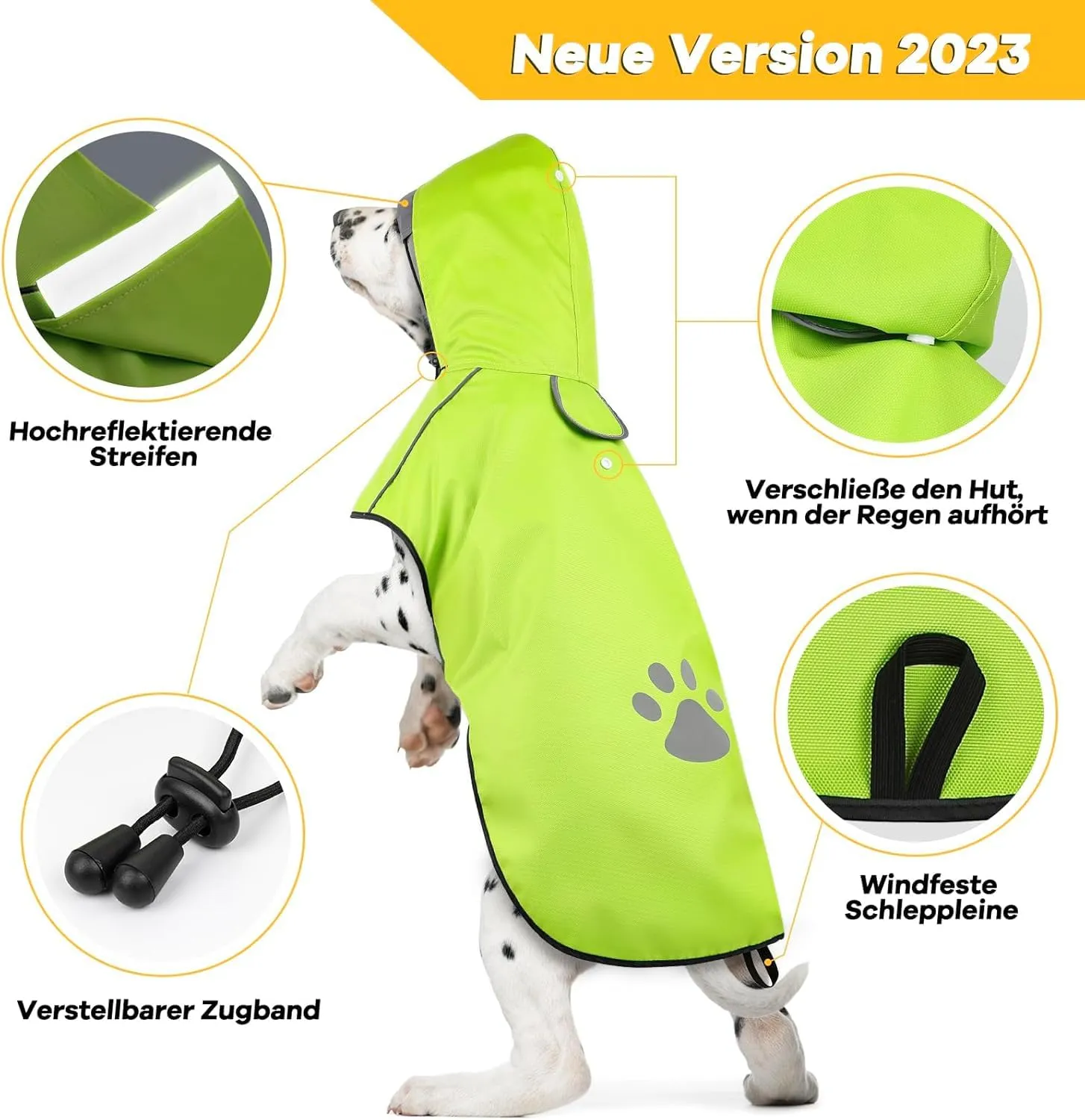 Giacca antipioggia per cani 100% impermeabile – Verde Oxford con cappuccio, dettagli riflettenti e apertura per imbracatura, ultraleggera (taglia media) - immagine 4