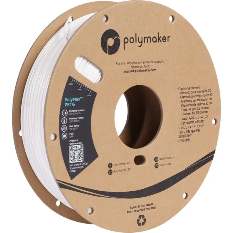 Filamento PETG Polymaker PolyMax PB02002 Bianco 1,75 mm Nano-Rinforzato Alta Resistenza - immagine 1