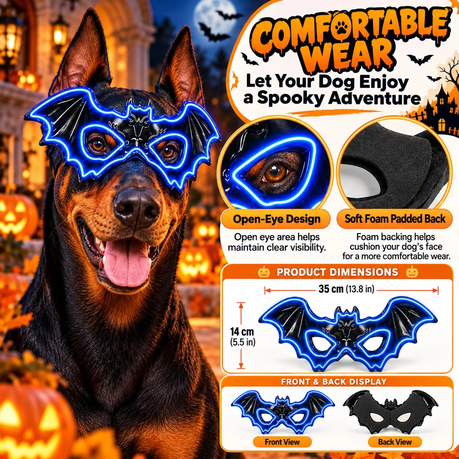 LIBRNTY Ali per animali domestici,Maschera halloween cane(Nero B002) - immagine 2