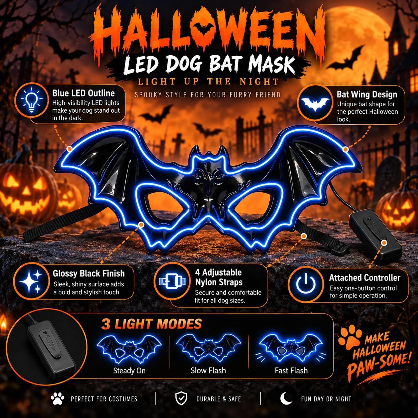LIBRNTY Ali per animali domestici,Maschera halloween cane(Nero B002) - immagine 3
