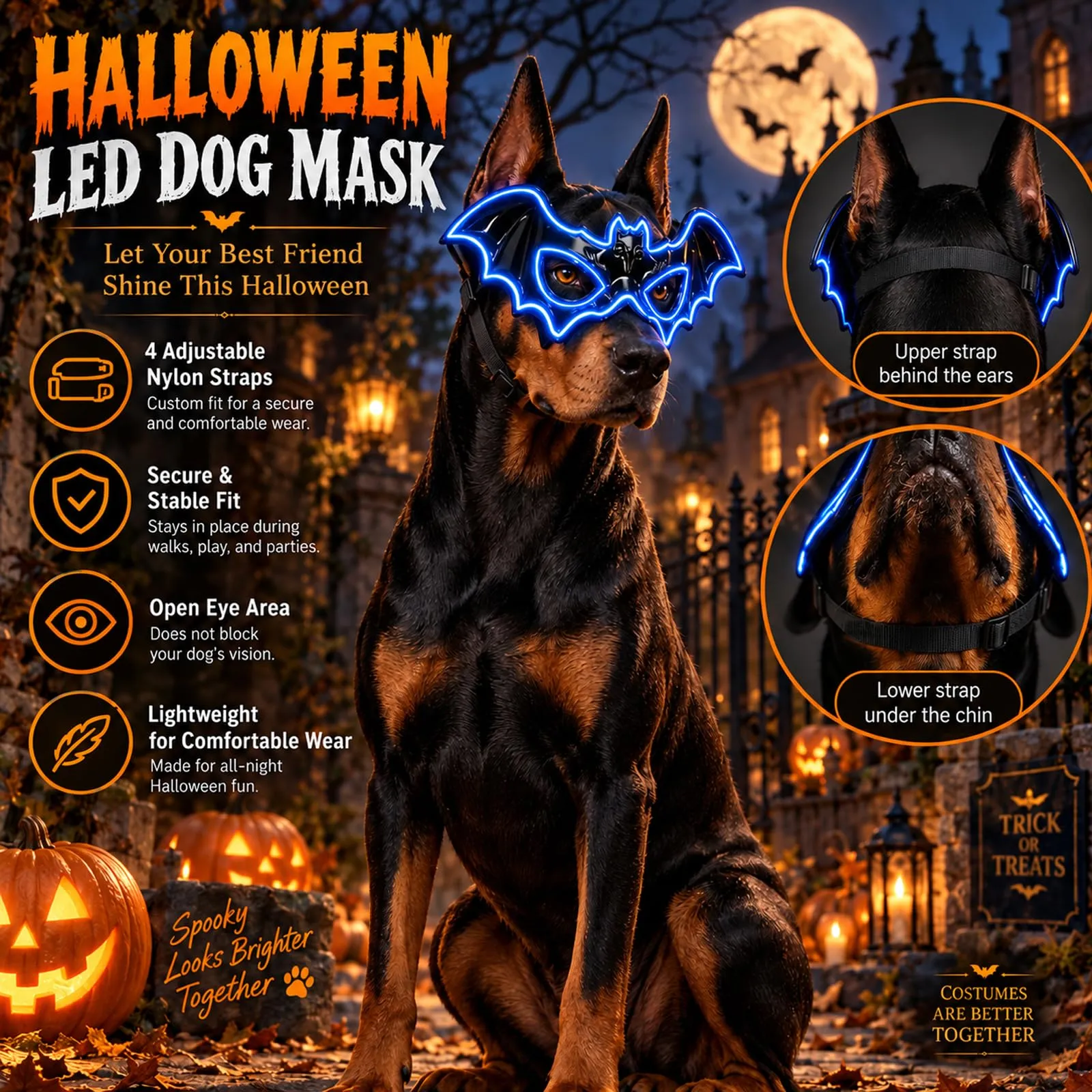 LIBRNTY Ali per animali domestici,Maschera halloween cane(Nero B002) - immagine 4