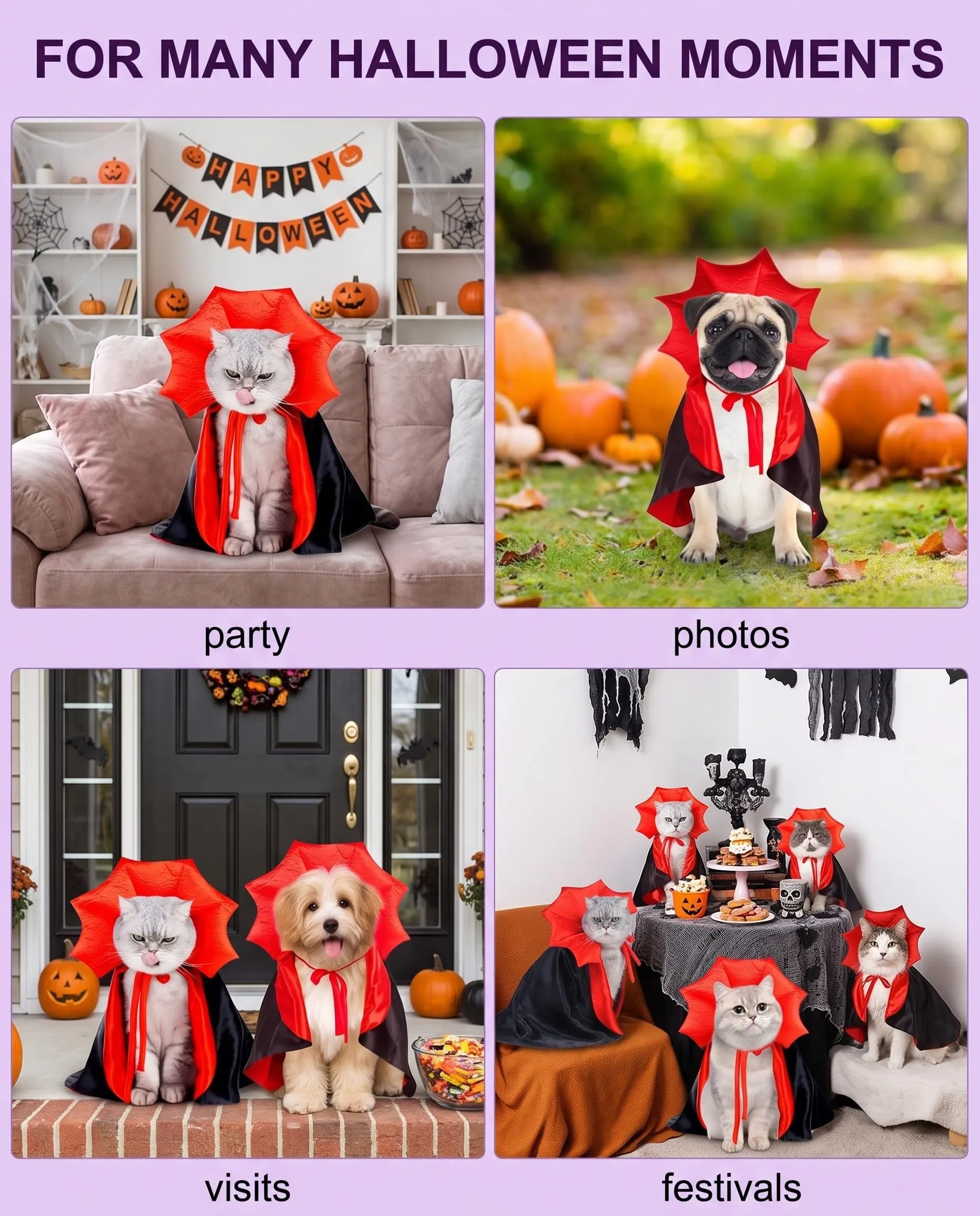 UXEWKL Costume Halloween per Gatto, 1 pz Mantello Leggero per Cani e Gatti, Vestiti Animali Domestici Traspiranti, Taglio Anatomico Confortevole per Feste e Foto Cosplay - immagine 5